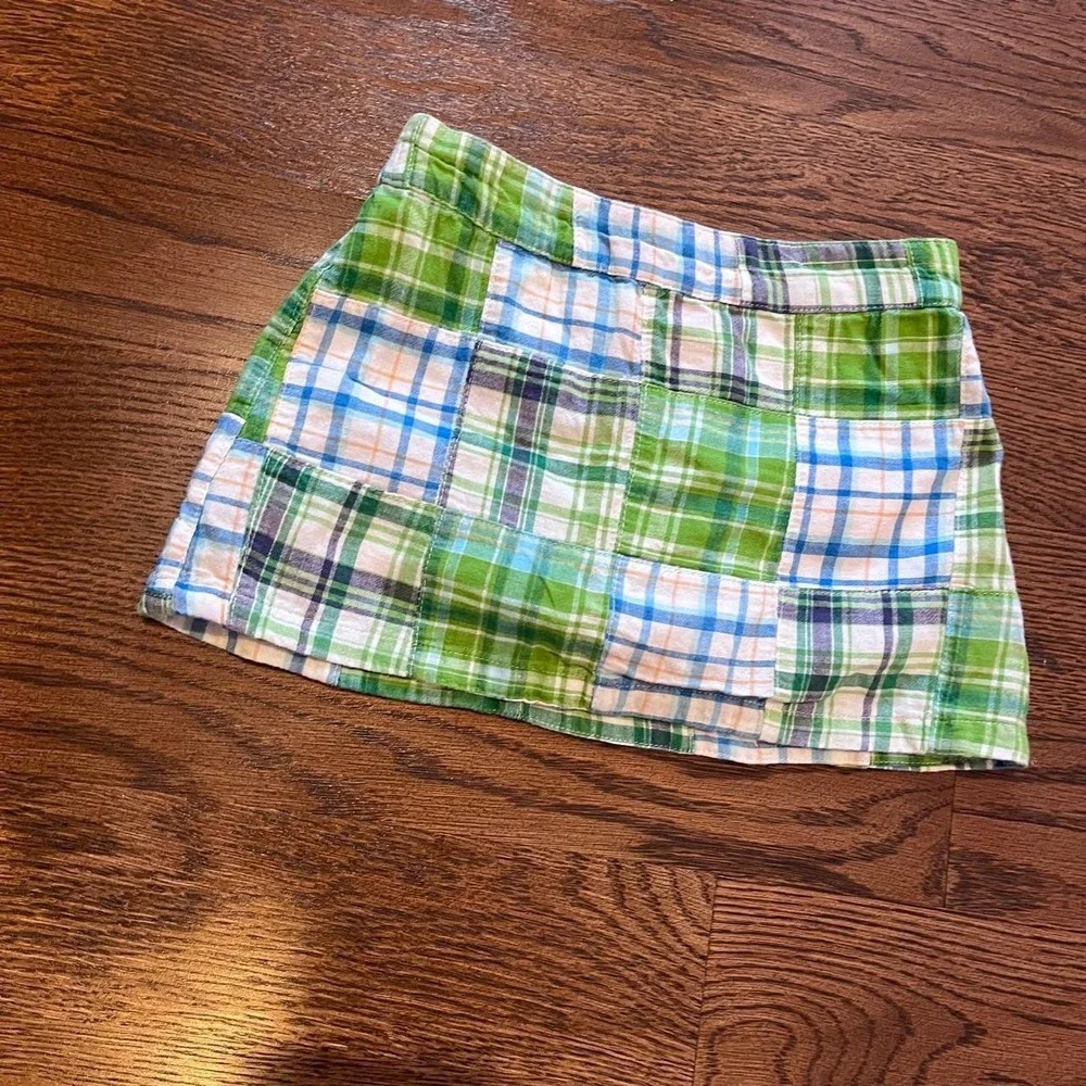 ⭐Y2K Vintage Toddler Girls Plaid Patchwork Mini Skirt Green Blue Size 4